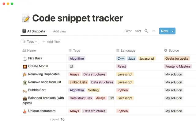 Code snippet tracker screenshot 4