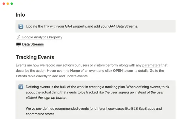 Google Analytics 4 tracking plan screenshot 2