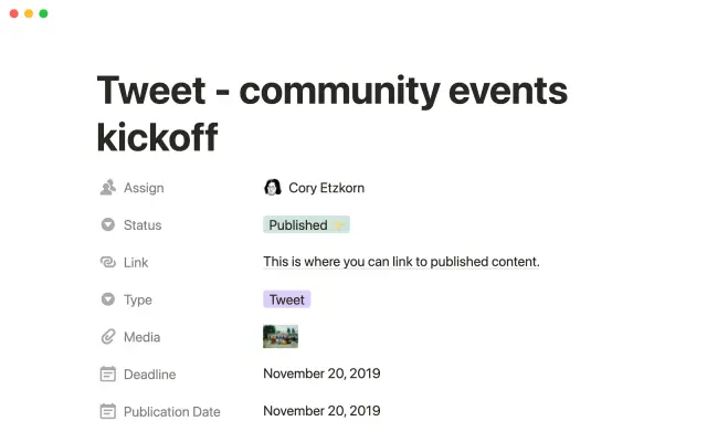 Notion's content calendar screenshot 4
