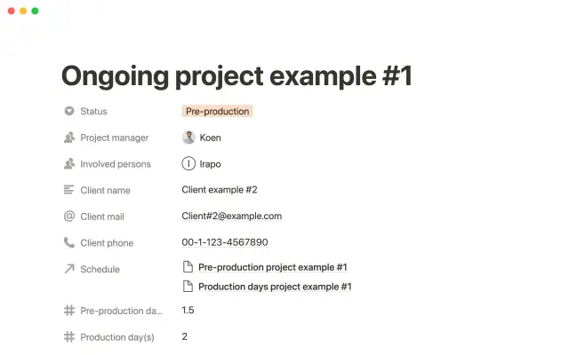 Production company project management screenshot 4