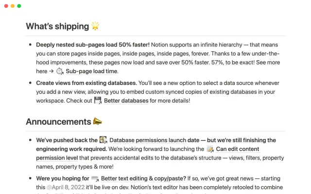Notion's weekly product update screenshot 4