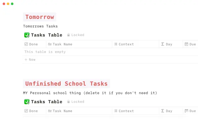 Personal planning dashboard screenshot 2