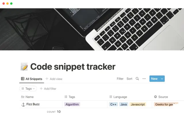 Code snippet tracker screenshot 1