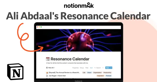 Ali Abdaal's resonance calendar screenshot 1