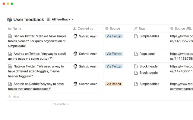 Notion's feedback tracker screenshot 3