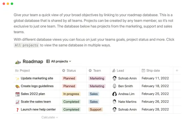 Team dashboard screenshot 2