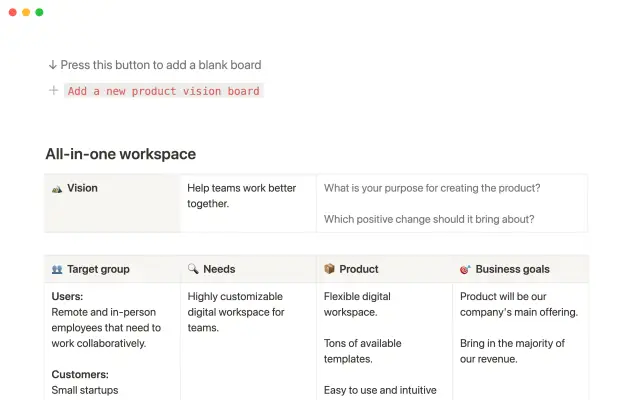 Product vision board screenshot 3