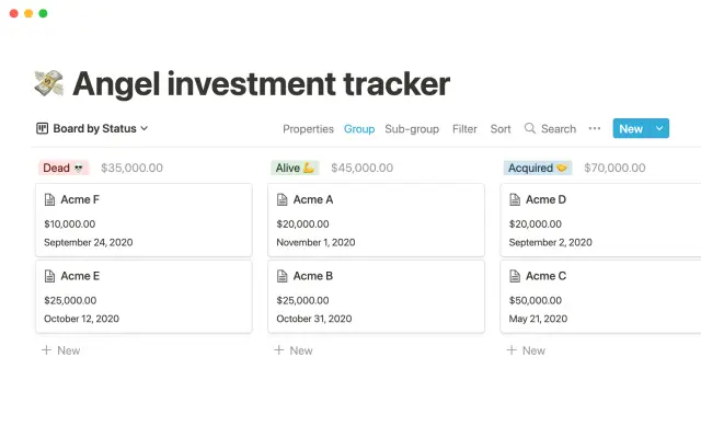 Angel investment tracker screenshot 3