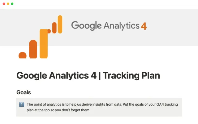 Google Analytics 4 tracking plan screenshot 1