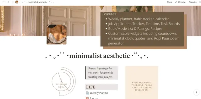 Minimalist aesthetic dashboard screenshot 2